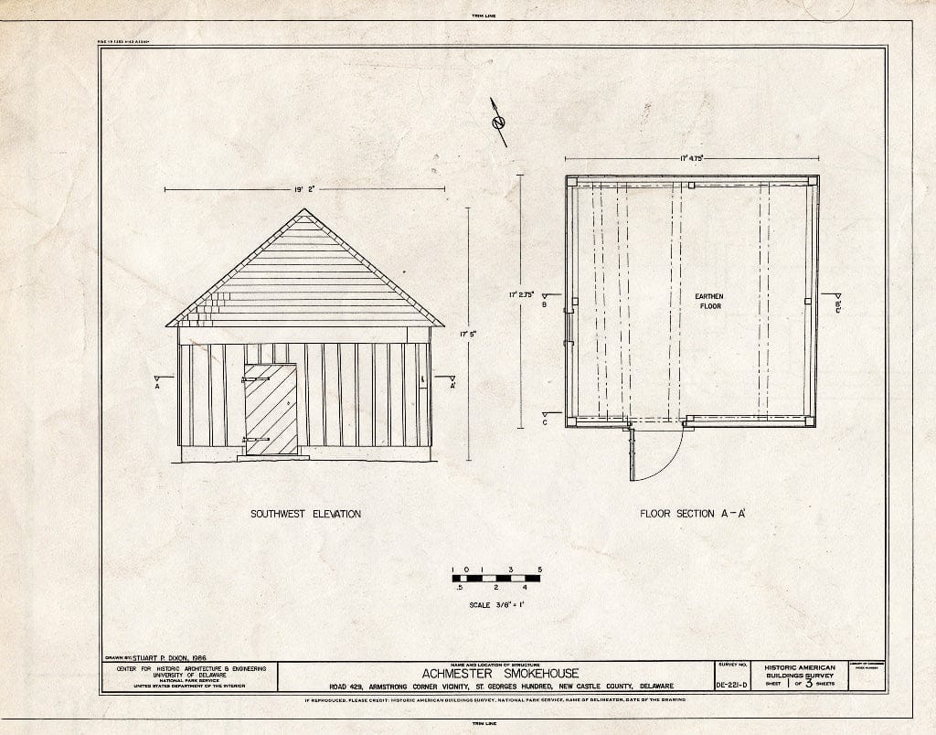 Blueprint HABS DEL,2-ARCO.V,1-D- (Sheet 1 of 3) - Achmester, Smokehouse, Road 429 (Saint Georges Hundred), Armstrong, New Castle County, DE