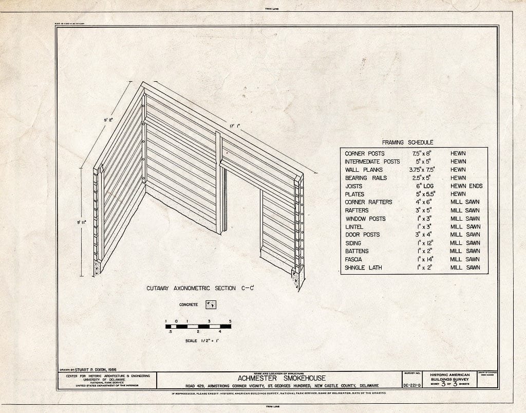 Blueprint HABS DEL,2-ARCO.V,1-D- (Sheet 3 of 3) - Achmester, Smokehouse, Road 429 (Saint Georges Hundred), Armstrong, New Castle County, DE