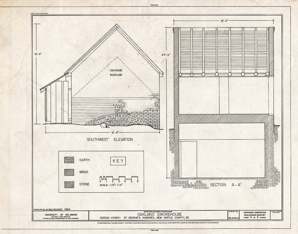 Blueprint HABS DEL,2-OD.V,5 (Sheet 3 of 4) - Oakland Plantation, Smokehouse, Intersection of Routes 428 & 429 (Saint Georges Hundred), Odessa, New Castle County, DE