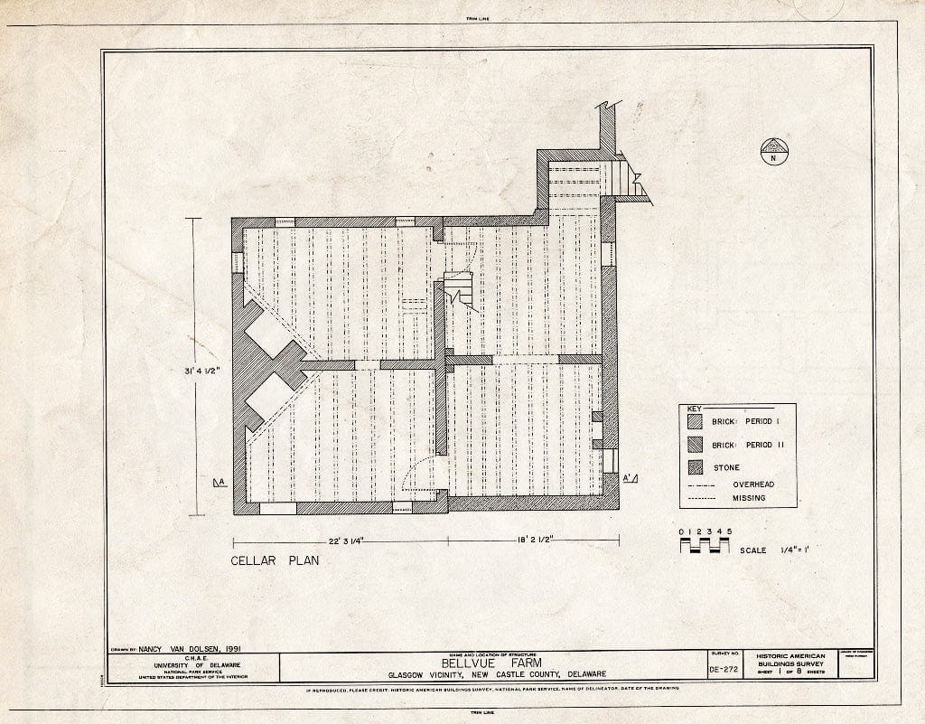 Blueprint HABS DEL,2-GLASG.V,2- (Sheet 1 of 8) - Bellvue Farm, Route 896, Glasgow, New Castle County, DE