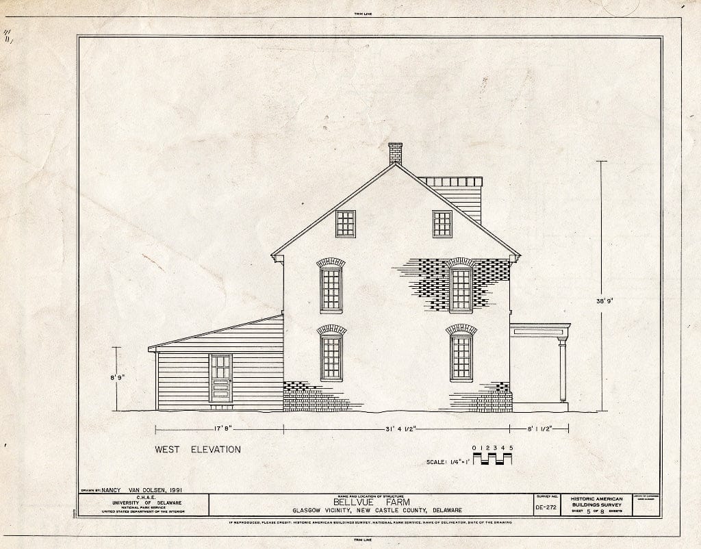 Blueprint HABS DEL,2-GLASG.V,2- (Sheet 5 of 8) - Bellvue Farm, Route 896, Glasgow, New Castle County, DE