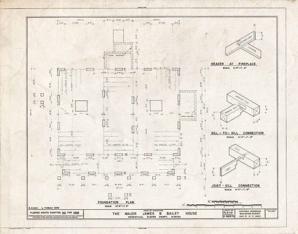 Blueprint HABS FLA,1-GAINV,1- (Sheet 2 of 11) - James B. Bailey House, 1121 Northwest Sixth Street, Gainesville, Alachua County, FL
