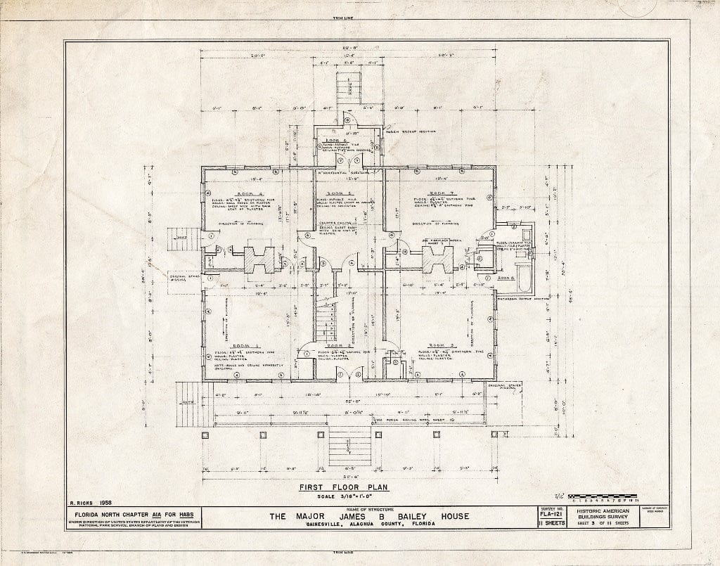 Blueprint HABS FLA,1-GAINV,1- (Sheet 3 of 11) - James B. Bailey House, 1121 Northwest Sixth Street, Gainesville, Alachua County, FL