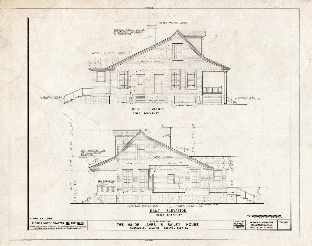 Blueprint HABS FLA,1-GAINV,1- (Sheet 6 of 11) - James B. Bailey House, 1121 Northwest Sixth Street, Gainesville, Alachua County, FL