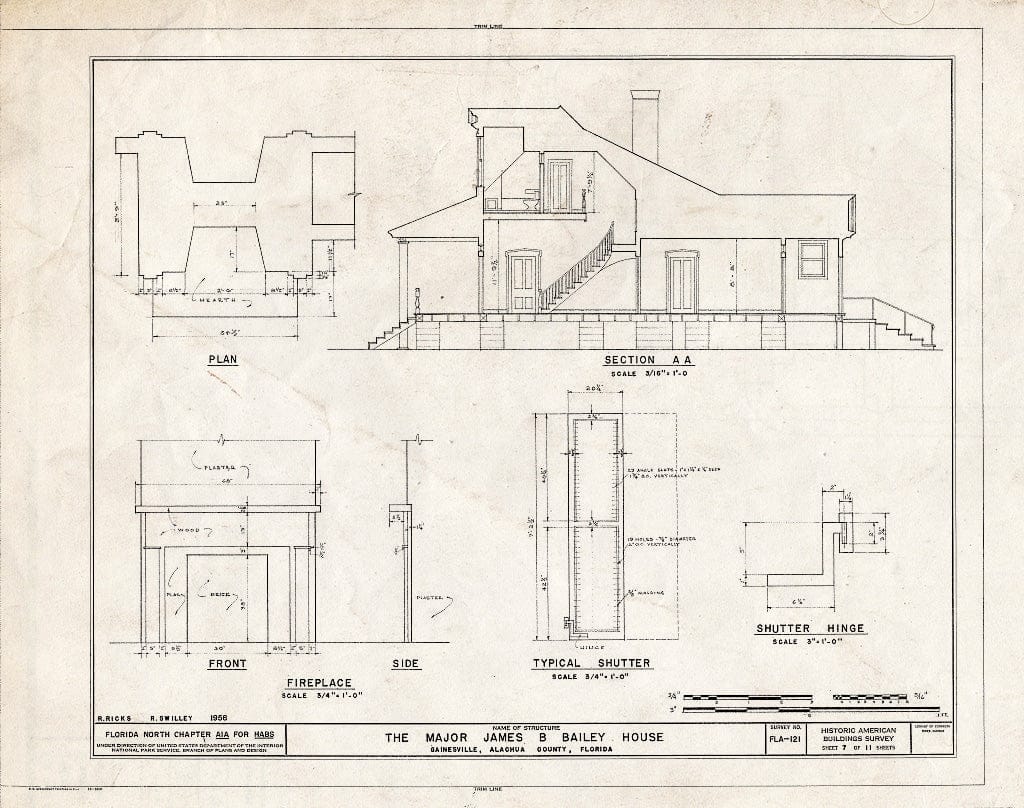 Blueprint HABS FLA,1-GAINV,1- (Sheet 7 of 11) - James B. Bailey House, 1121 Northwest Sixth Street, Gainesville, Alachua County, FL