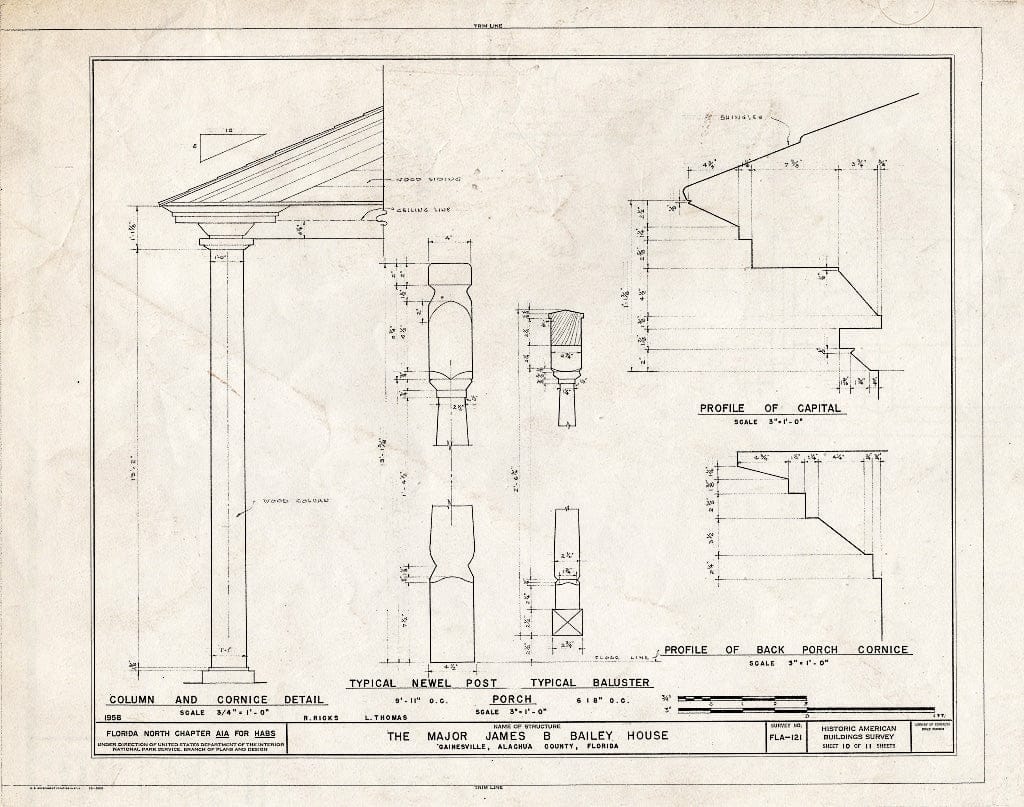 Blueprint HABS FLA,1-GAINV,1- (Sheet 10 of 11) - James B. Bailey House, 1121 Northwest Sixth Street, Gainesville, Alachua County, FL