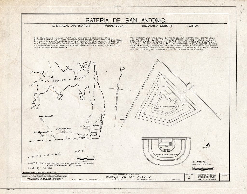 Blueprint HABS FLA,17-Pensa,3- (Sheet 1 of 9) - Bateria de San Antonio, San Carlos & Hovey Roads, Pensacola, Escambia County, FL
