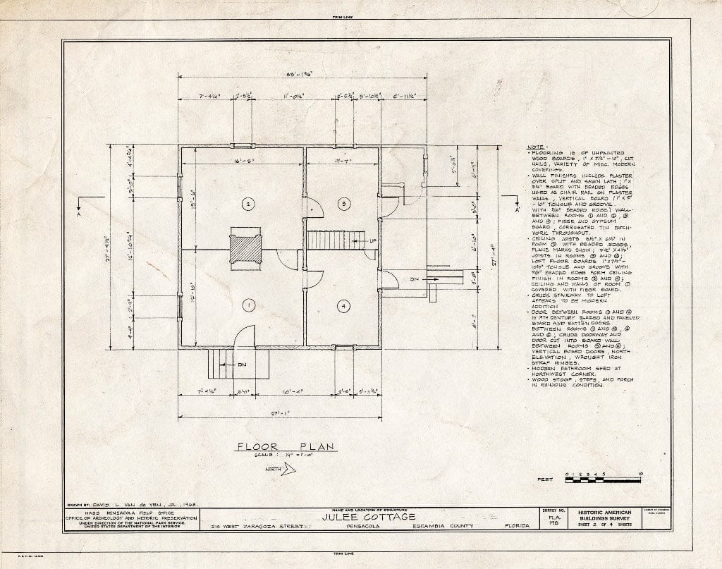 Blueprint HABS FLA,17-Pensa,12- (Sheet 2 of 4) - Julee Cottage, 214 West Zaragoza Street, Pensacola, Escambia County, FL