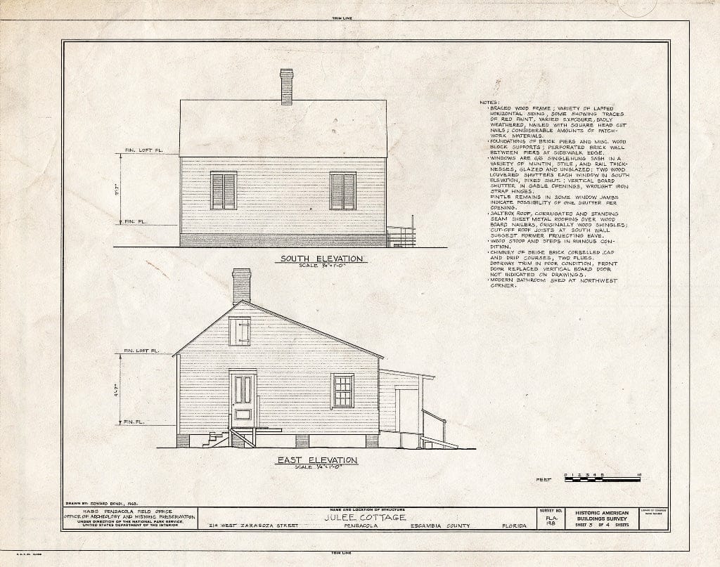 Blueprint HABS FLA,17-Pensa,12- (Sheet 3 of 4) - Julee Cottage, 214 West Zaragoza Street, Pensacola, Escambia County, FL