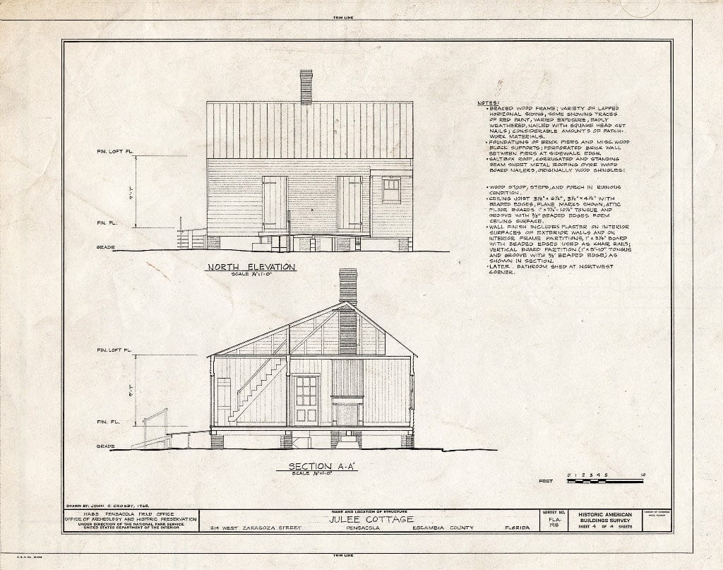 Blueprint HABS FLA,17-Pensa,12- (Sheet 4 of 4) - Julee Cottage, 214 West Zaragoza Street, Pensacola, Escambia County, FL