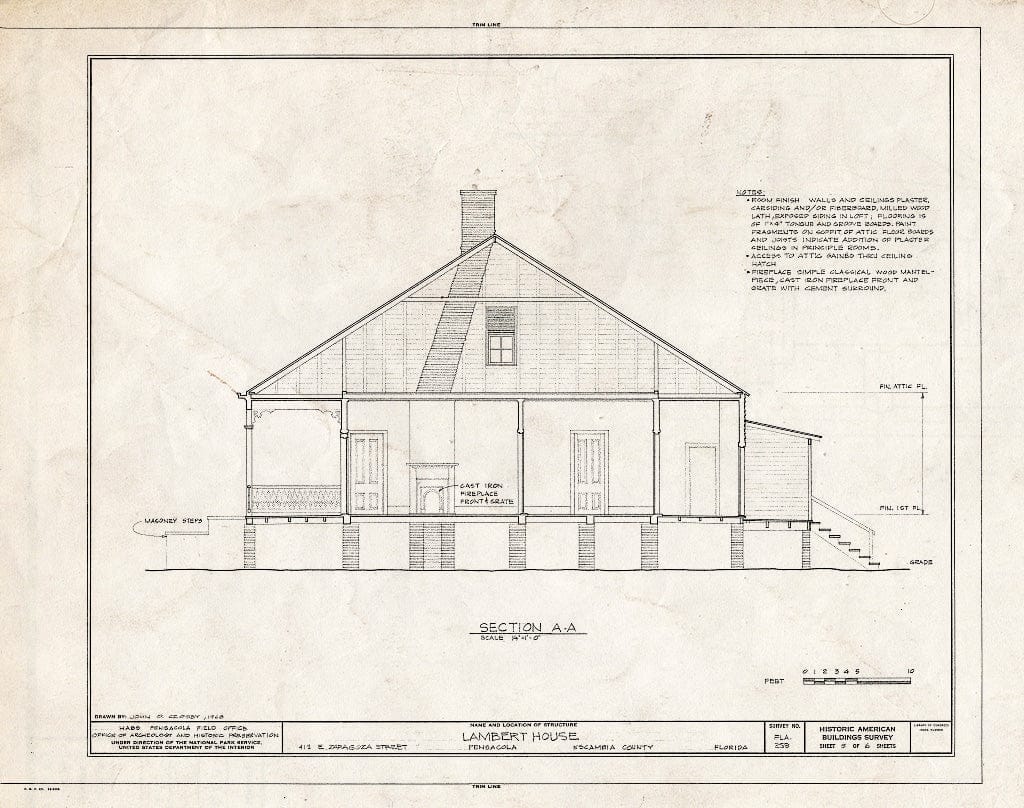 Blueprint HABS FLA,17-Pensa,24- (Sheet 5 of 6) - Lambert House, 412 East Zaragoza Street, Pensacola, Escambia County, FL