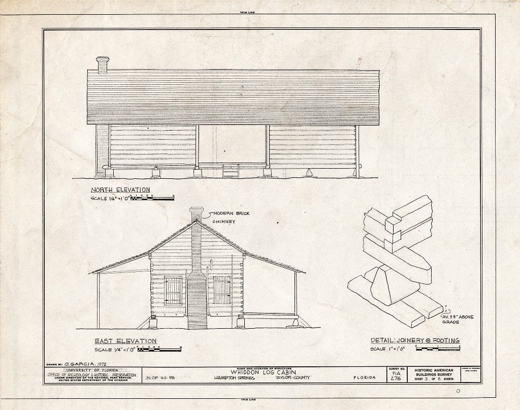 Blueprint HABS FLA,62-HAMPS.V,1- (Sheet 3 of 8) - Whiddon Log Cabin, U.S. Route 98, Hampton Springs, Taylor County, FL