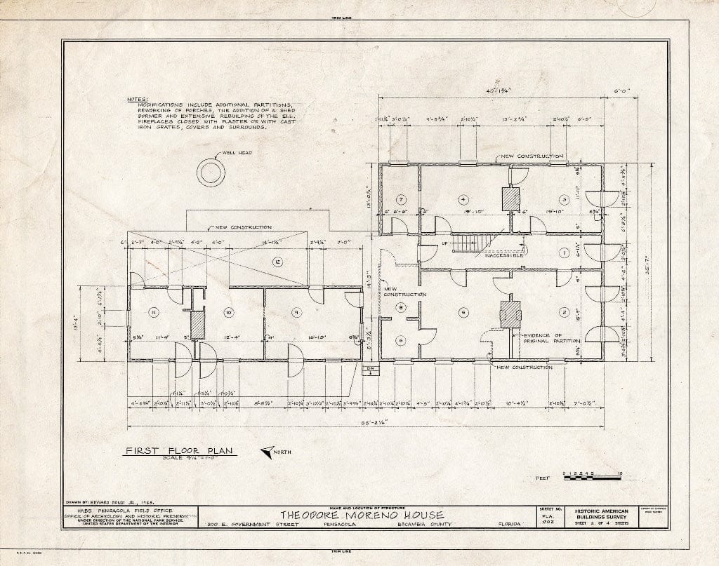 Blueprint HABS FLA,17-Pensa,16- (Sheet 2 of 4) - Theodore Moreno House, 300 East Government Street, Pensacola, Escambia County, FL
