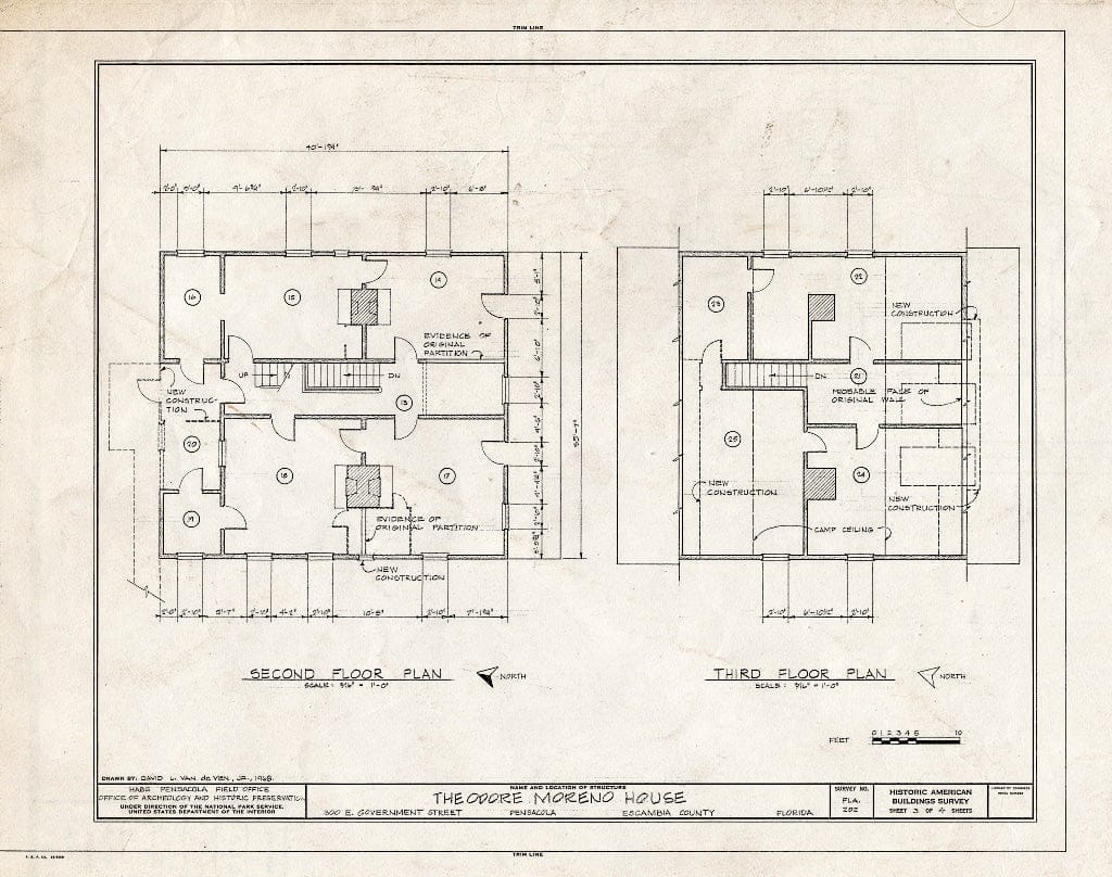 Blueprint HABS FLA,17-Pensa,16- (Sheet 3 of 4) - Theodore Moreno House, 300 East Government Street, Pensacola, Escambia County, FL