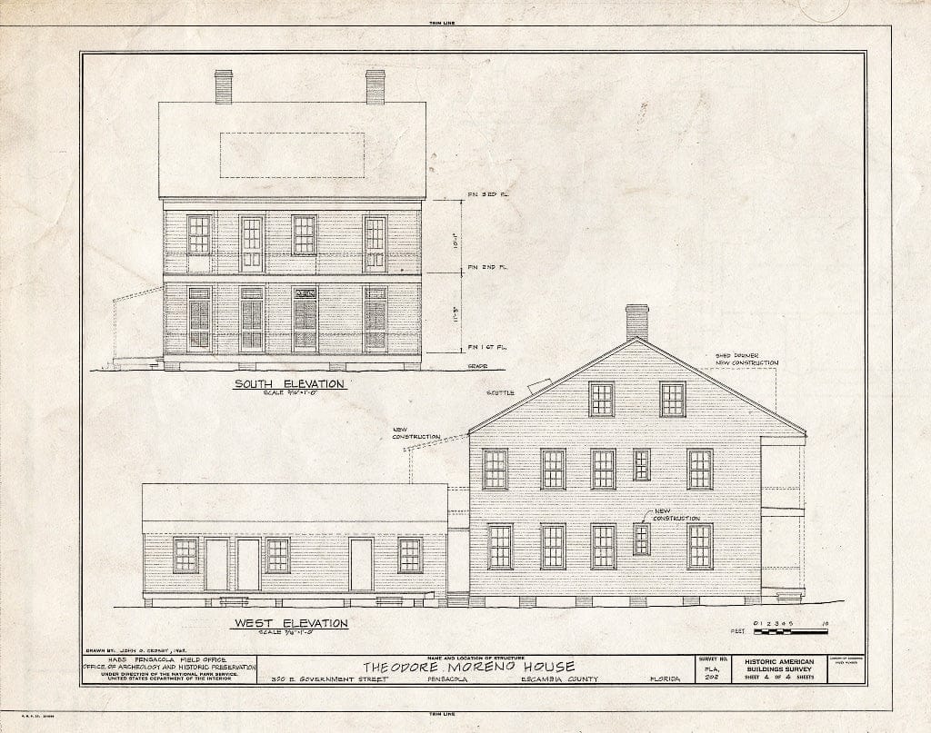 Blueprint HABS FLA,17-Pensa,16- (Sheet 4 of 4) - Theodore Moreno House, 300 East Government Street, Pensacola, Escambia County, FL