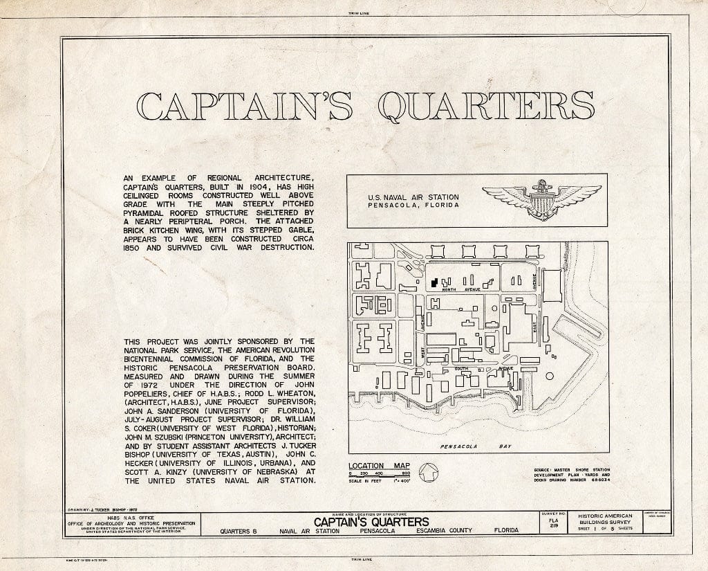 Blueprint HABS FLA,17-Pensa,65- (Sheet 1 of 5) - U.S. Naval Air Station, Captain's Quarters, Q-8 North Avenue, Pensacola, Escambia County, FL