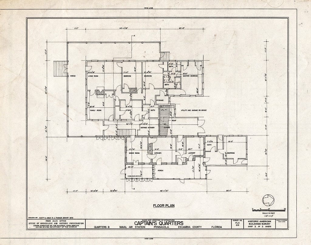 Blueprint HABS FLA,17-Pensa,65- (Sheet 3 of 5) - U.S. Naval Air Station, Captain's Quarters, Q-8 North Avenue, Pensacola, Escambia County, FL