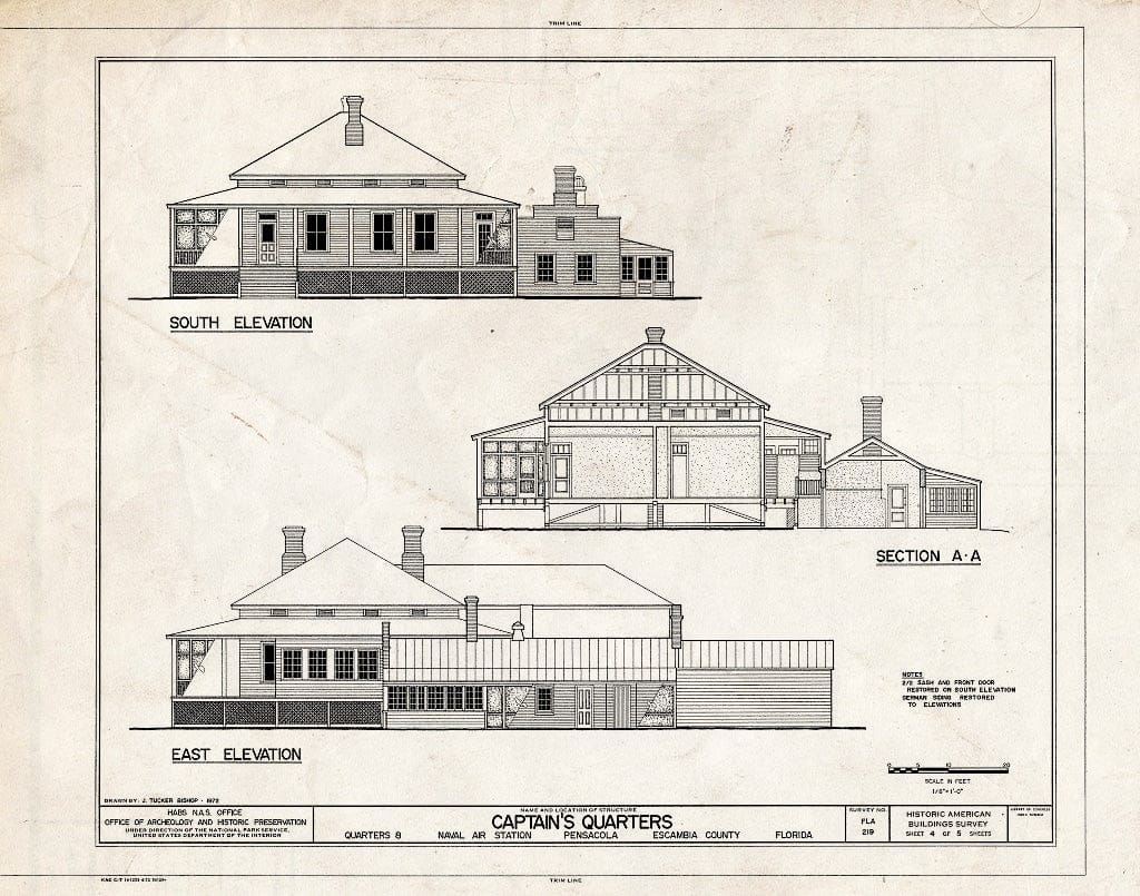 Blueprint HABS FLA,17-Pensa,65- (Sheet 4 of 5) - U.S. Naval Air Station, Captain's Quarters, Q-8 North Avenue, Pensacola, Escambia County, FL