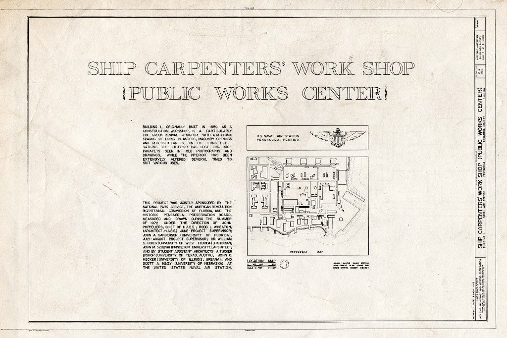 Blueprint HABS FLA,17-Pensa,85- (Sheet 1 of 3) - U.S. Naval Air Station, Ship Carpenter's Workshop, 368 South Avenue, Pensacola, Escambia County, FL