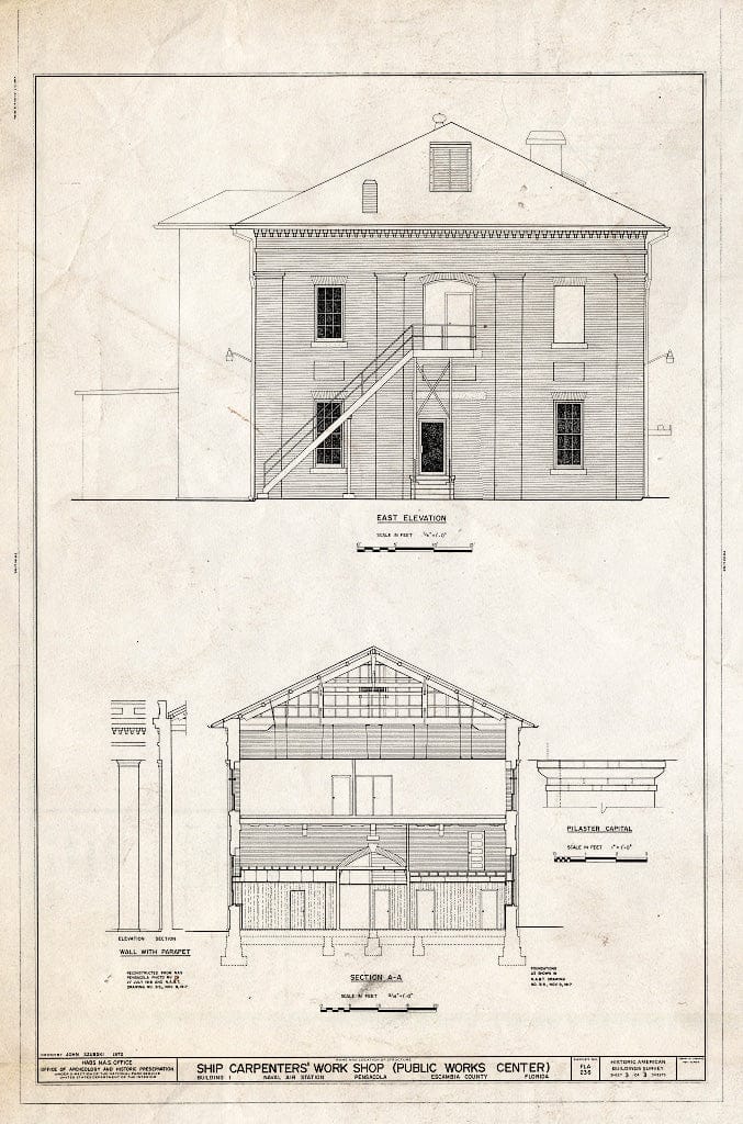 Blueprint HABS FLA,17-Pensa,85- (Sheet 3 of 3) - U.S. Naval Air Station, Ship Carpenter's Workshop, 368 South Avenue, Pensacola, Escambia County, FL