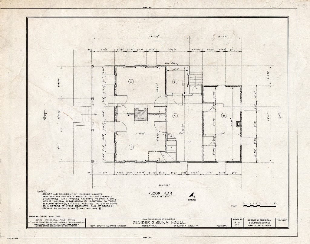Blueprint HABS FLA,17-Pensa,9- (Sheet 2 of 7) - Desiderio Quina House, 206 South Alcaniz Street, Pensacola, Escambia County, FL