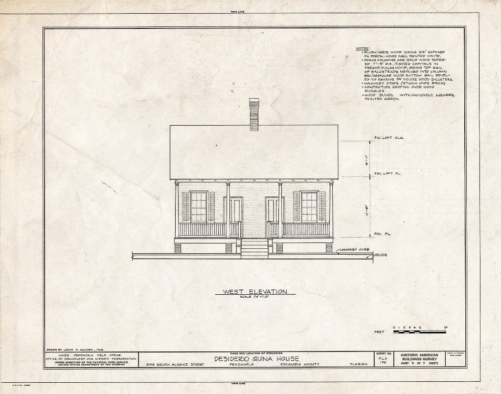 Blueprint HABS FLA,17-Pensa,9- (Sheet 3 of 7) - Desiderio Quina House, 206 South Alcaniz Street, Pensacola, Escambia County, FL