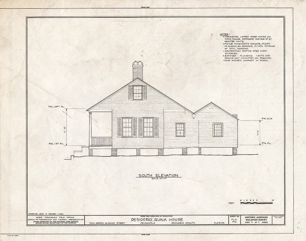 Blueprint HABS FLA,17-Pensa,9- (Sheet 4 of 7) - Desiderio Quina House, 206 South Alcaniz Street, Pensacola, Escambia County, FL
