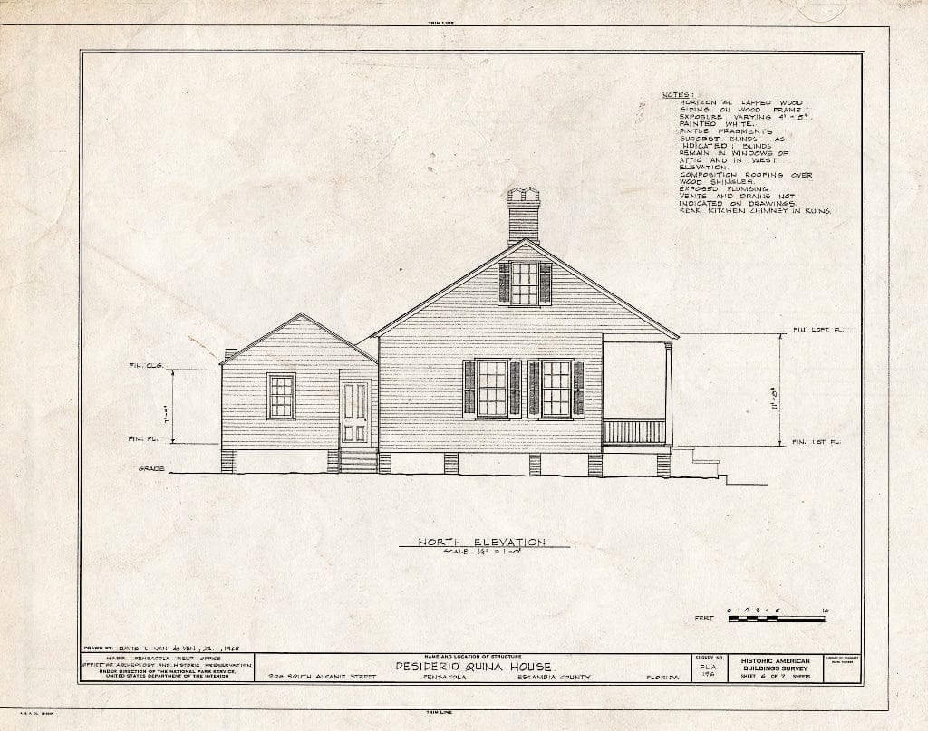 Blueprint HABS FLA,17-Pensa,9- (Sheet 6 of 7) - Desiderio Quina House, 206 South Alcaniz Street, Pensacola, Escambia County, FL