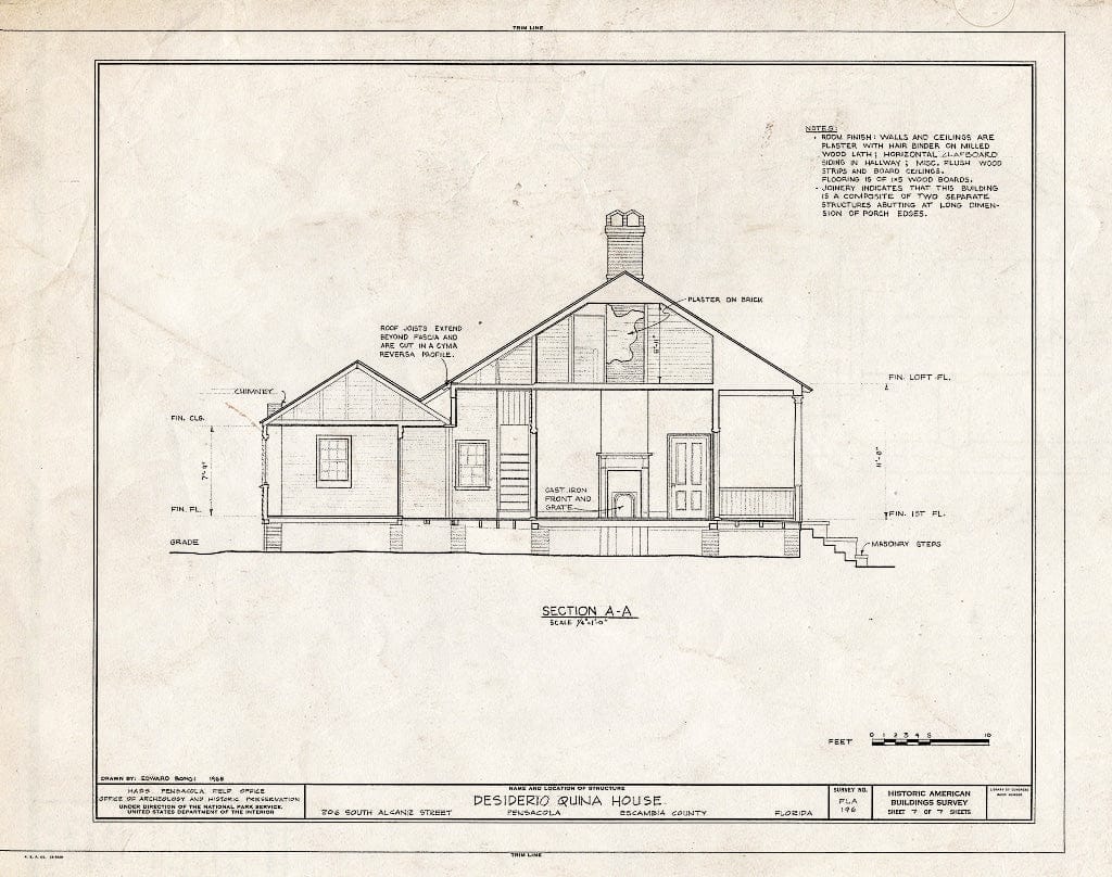 Blueprint HABS FLA,17-Pensa,9- (Sheet 7 of 7) - Desiderio Quina House, 206 South Alcaniz Street, Pensacola, Escambia County, FL