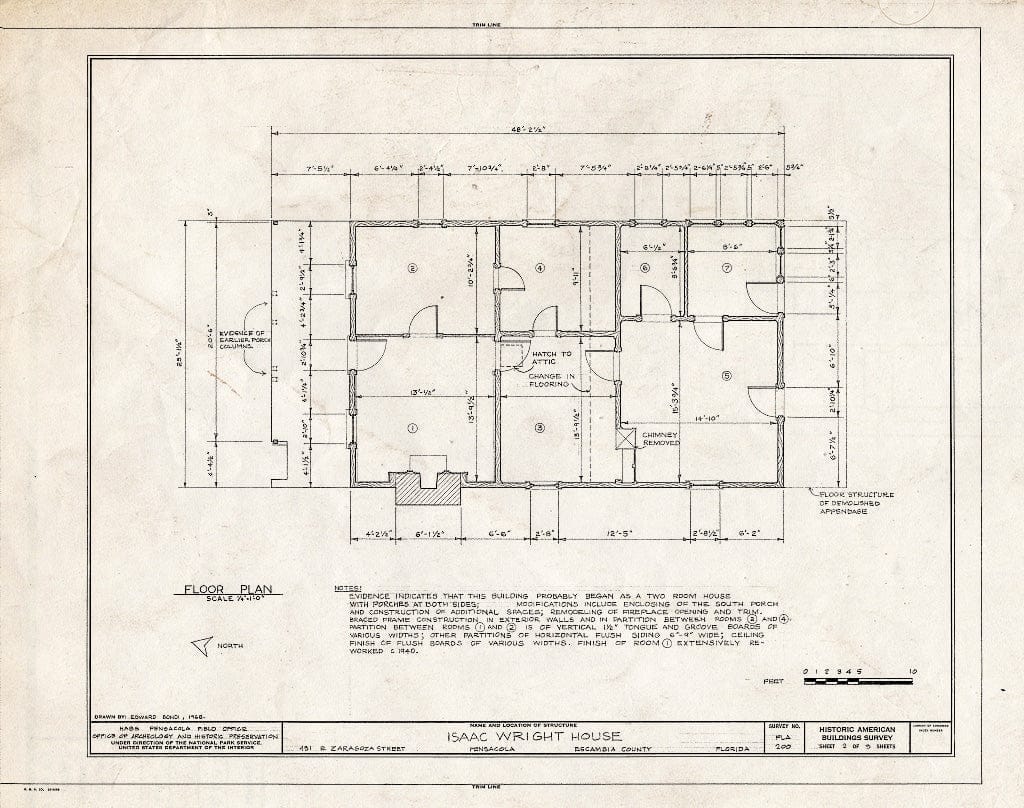 Blueprint HABS FLA,17-Pensa,14- (Sheet 2 of 3) - Isaac Wright House, 431 East Zaragoza Street, Pensacola, Escambia County, FL
