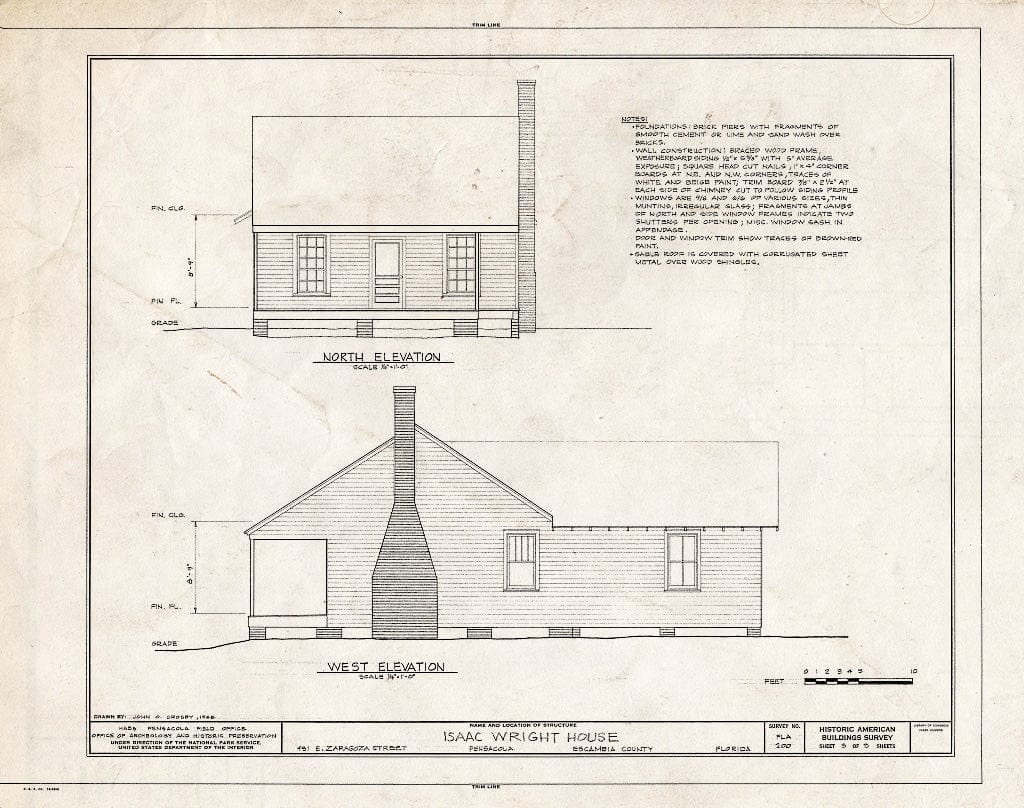 Blueprint HABS FLA,17-Pensa,14- (Sheet 3 of 3) - Isaac Wright House, 431 East Zaragoza Street, Pensacola, Escambia County, FL