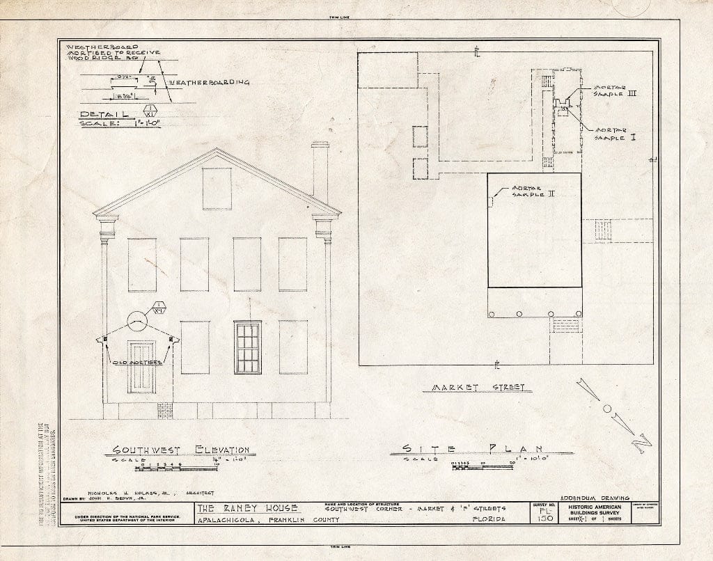 Blueprint HABS FLA,19-APA,1- (Sheet 1 of 1) - The Raney House, Market & F Streets, Apalachicola, Franklin County, FL