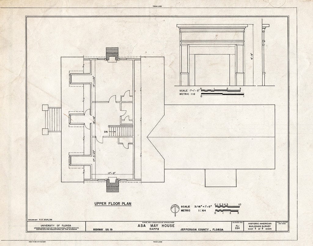 Blueprint HABS FLA,33-Capps,1- (Sheet 5 of 8) - ASA May House, U.S. Route 19, Capps, Jefferson County, FL