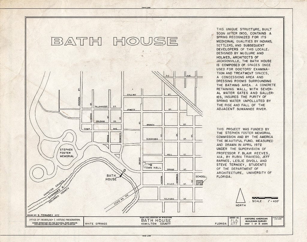 Blueprint HABS FLA,24-Whisp,1- (Sheet 1 of 5) - Bath House, Spring Street, White Springs, Hamilton County, FL