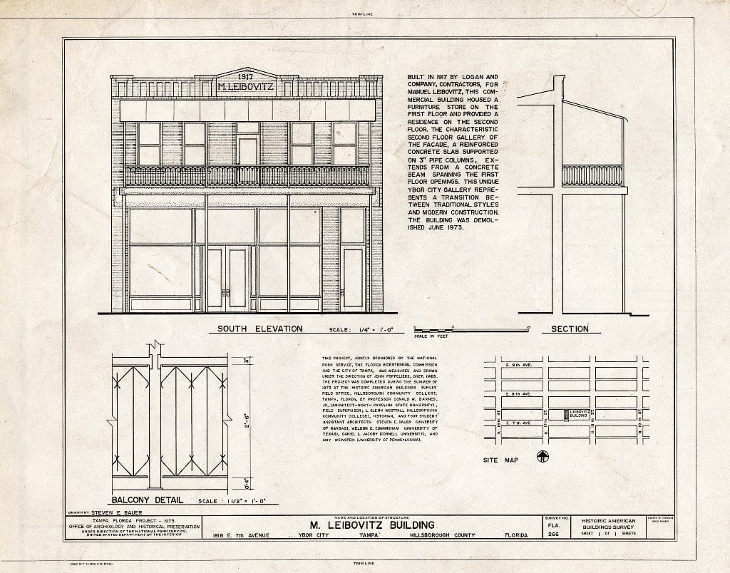 Blueprint HABS FLA,29-TAMP,12- (Sheet 1 of 1) - M. Leibovitz Building, 1818 East Seventh Avenue, Tampa, Hillsborough County, FL