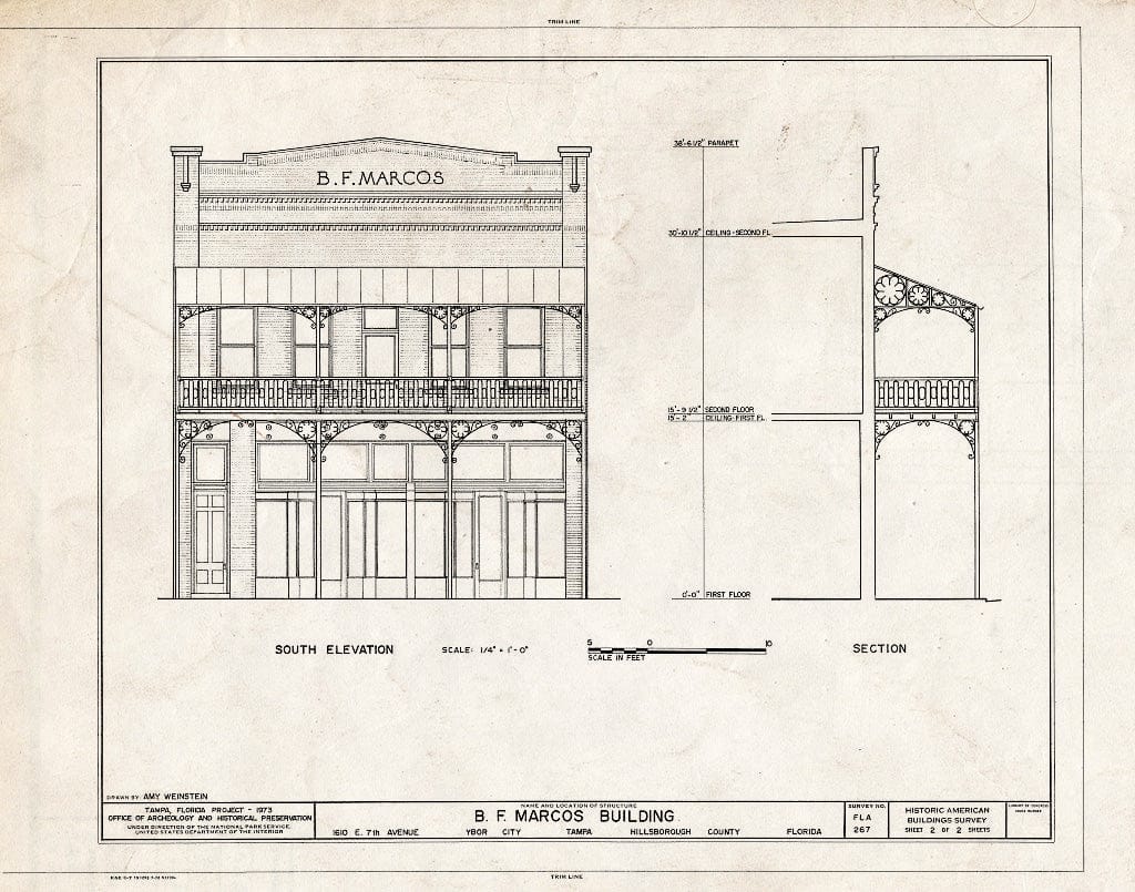 Blueprint HABS FLA,29-TAMP,13- (Sheet 2 of 2) - B. F. Marcos Building, 1610 East Seventh Avenue, Tampa, Hillsborough County, FL