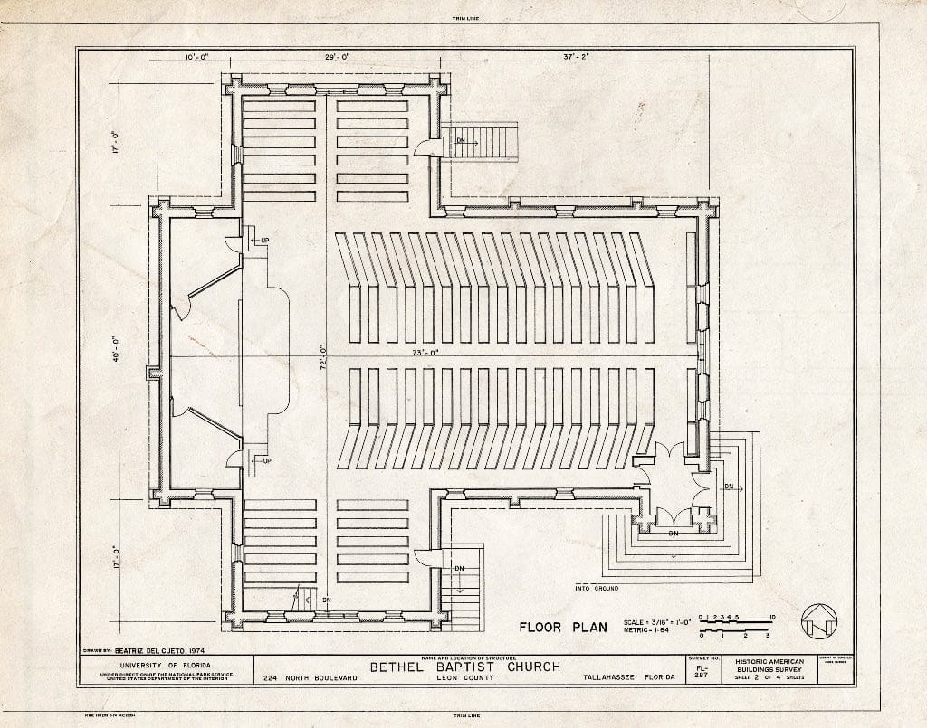 Blueprint HABS FLA,37-TALA,8- (Sheet 2 of 4) - Bethel Baptist Church, 224 North Boulevard, Tallahassee, Leon County, FL