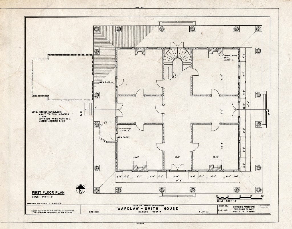Blueprint HABS FLA,40-MAD,1- (Sheet 2 of 13) - Wardlaw-Smith House, Washington Street, Madison, Madison County, FL