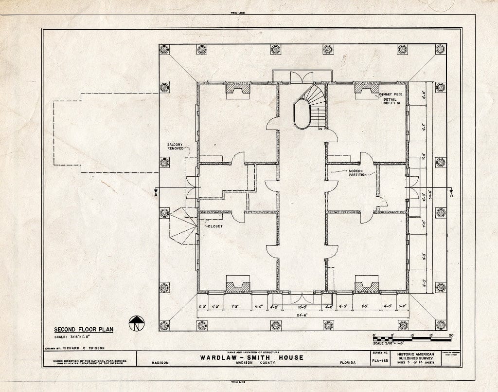 Blueprint HABS FLA,40-MAD,1- (Sheet 3 of 13) - Wardlaw-Smith House, Washington Street, Madison, Madison County, FL