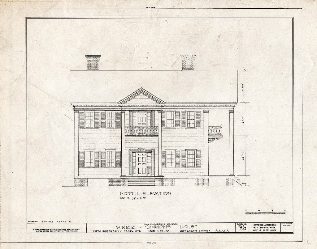 Blueprint HABS FLA,33-Mont,2- (Sheet 4 of 12) - Wirick-Simmons House, Jefferson & Pearl Streets, Monticello, Jefferson County, FL