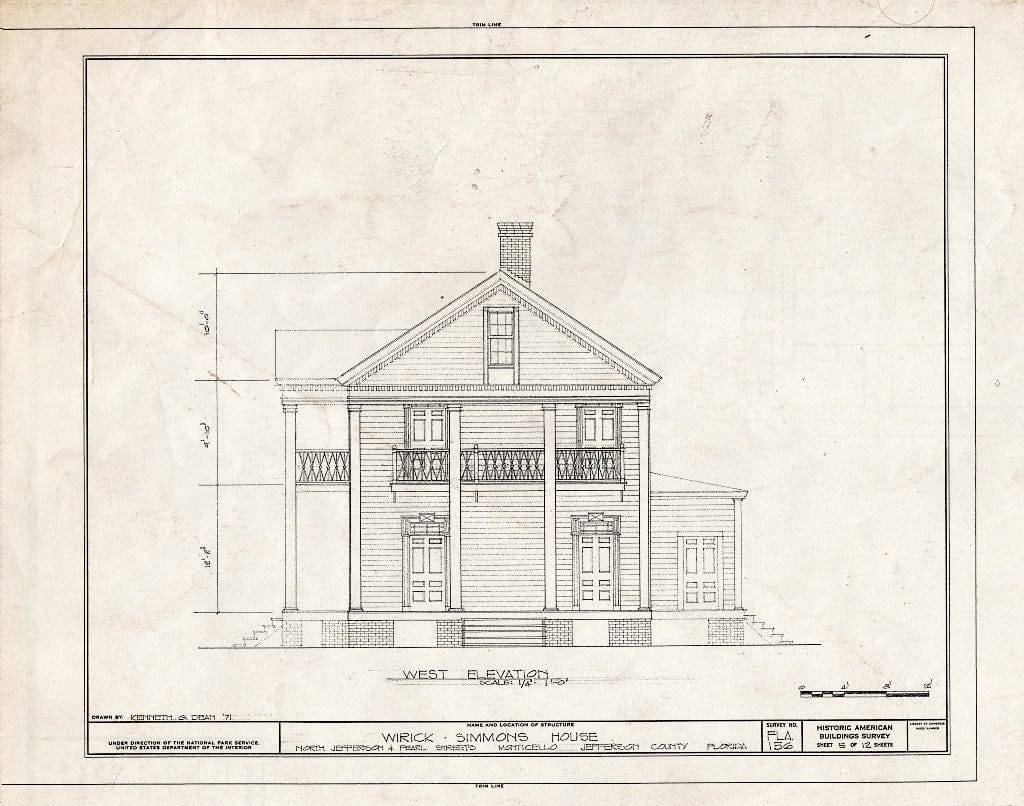 Blueprint HABS FLA,33-Mont,2- (Sheet 5 of 12) - Wirick-Simmons House, Jefferson & Pearl Streets, Monticello, Jefferson County, FL
