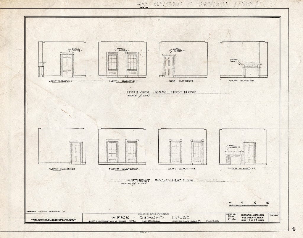 Blueprint HABS FLA,33-Mont,2- (Sheet 10 of 12) - Wirick-Simmons House, Jefferson & Pearl Streets, Monticello, Jefferson County, FL