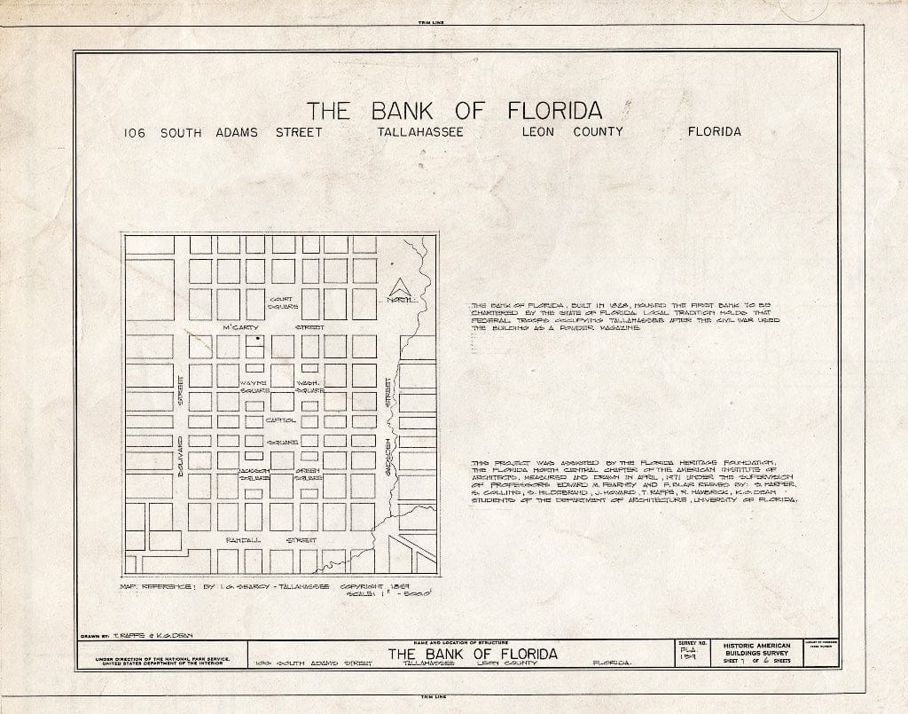 Blueprint HABS FLA,37-TALA,4- (Sheet 1 of 6) - Bank of Florida, Calhoun & Appalachia Parkway (Moved from Adams Street), Tallahassee, Leon County, FL