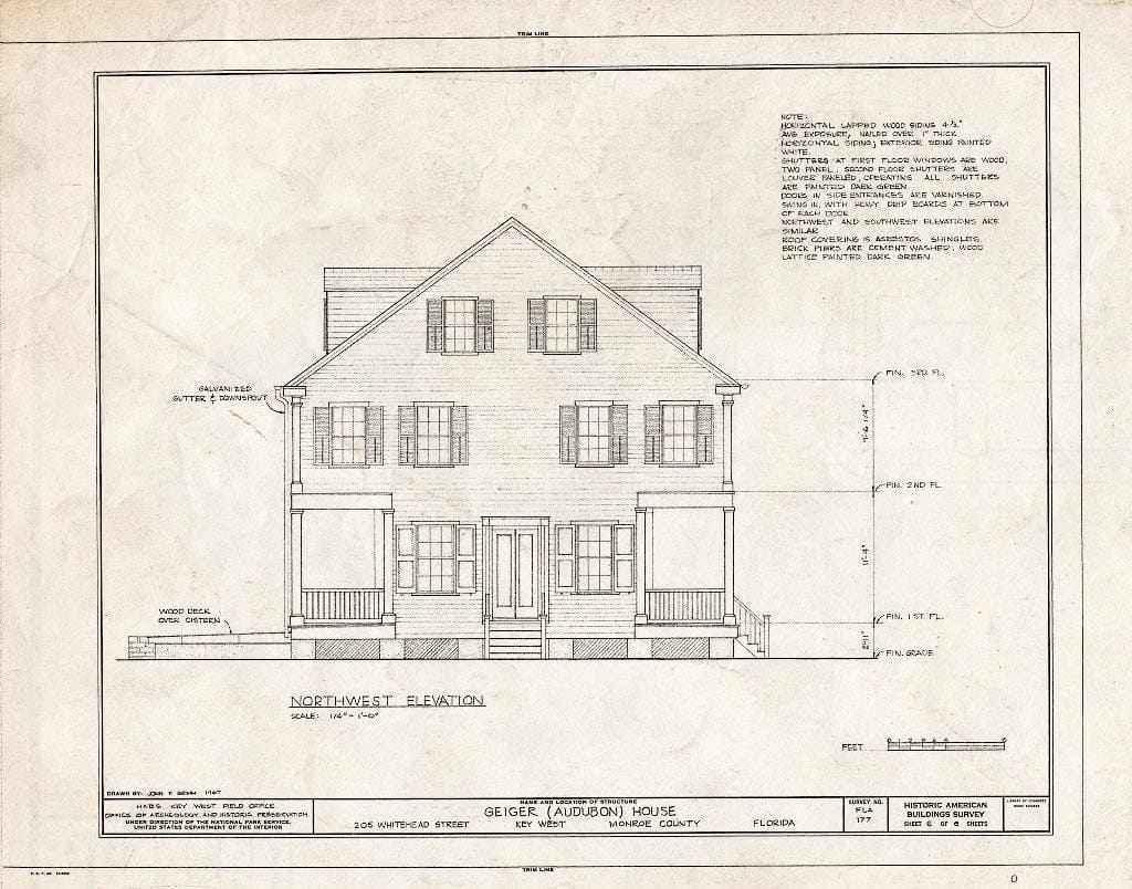 Blueprint HABS FLA,44-Key,10- (Sheet 6 of 6) - John Geiger House, 205 Whitehead Street, Key West, Monroe County, FL