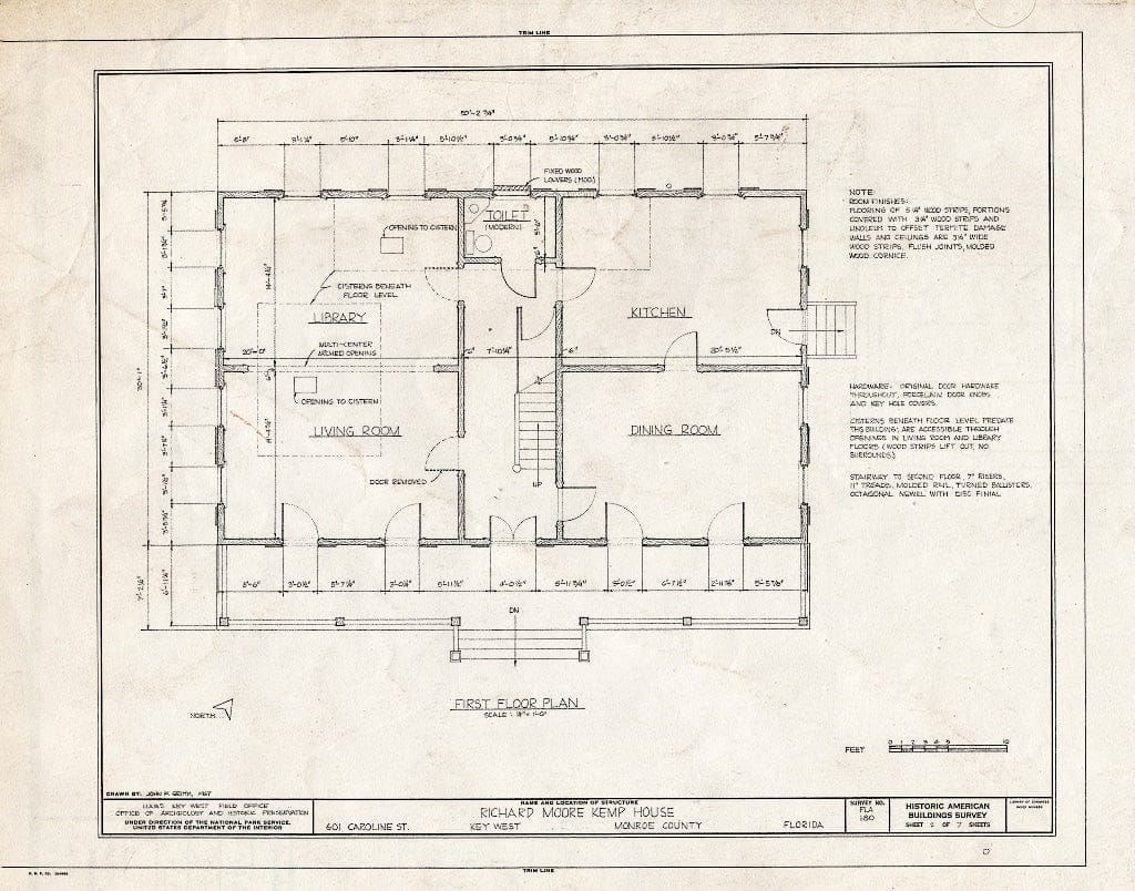 Blueprint HABS FLA,44-Key,7- (Sheet 2 of 7) - Richard Moore Kemp House, 601 Caroline Street, Key West, Monroe County, FL