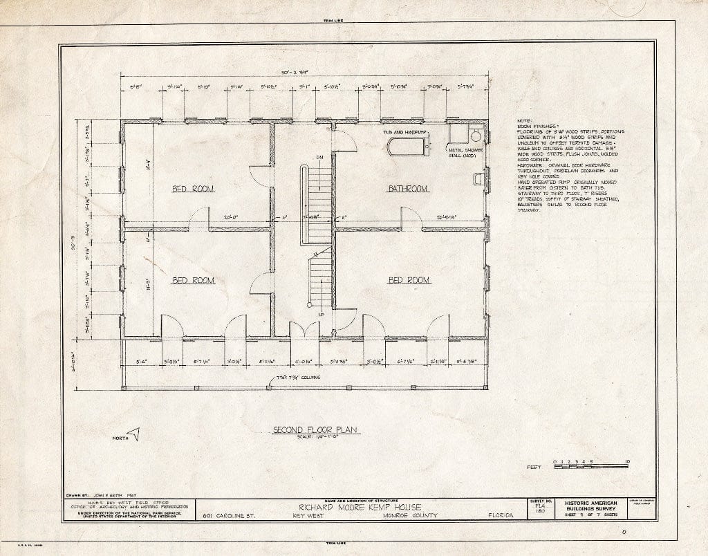 Blueprint HABS FLA,44-Key,7- (Sheet 3 of 7) - Richard Moore Kemp House, 601 Caroline Street, Key West, Monroe County, FL