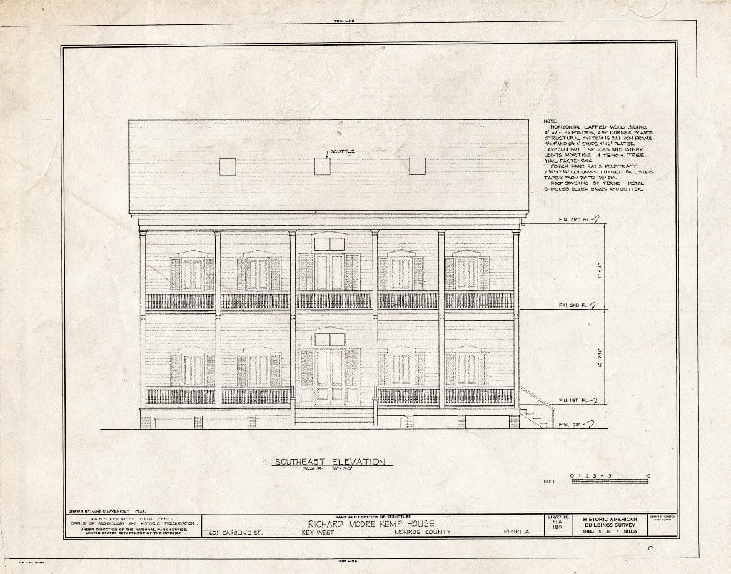 Blueprint HABS FLA,44-Key,7- (Sheet 5 of 7) - Richard Moore Kemp House, 601 Caroline Street, Key West, Monroe County, FL