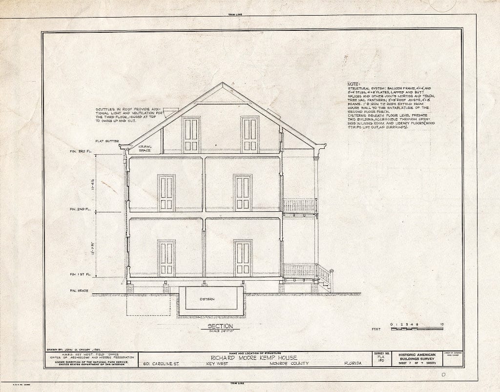 Blueprint HABS FLA,44-Key,7- (Sheet 7 of 7) - Richard Moore Kemp House, 601 Caroline Street, Key West, Monroe County, FL