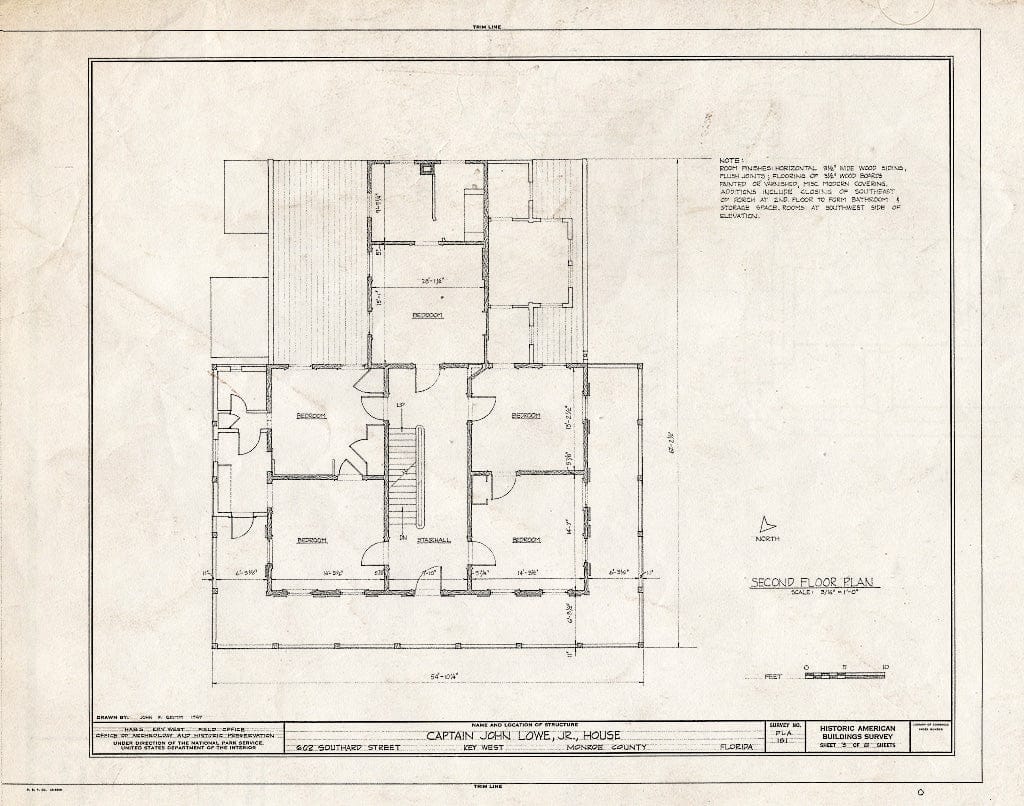 Blueprint HABS FLA,44-KEY-21- (Sheet 3 of 8) - Captain John Lowe Jr. House, 620 Southard Street, Key West, Monroe County, FL