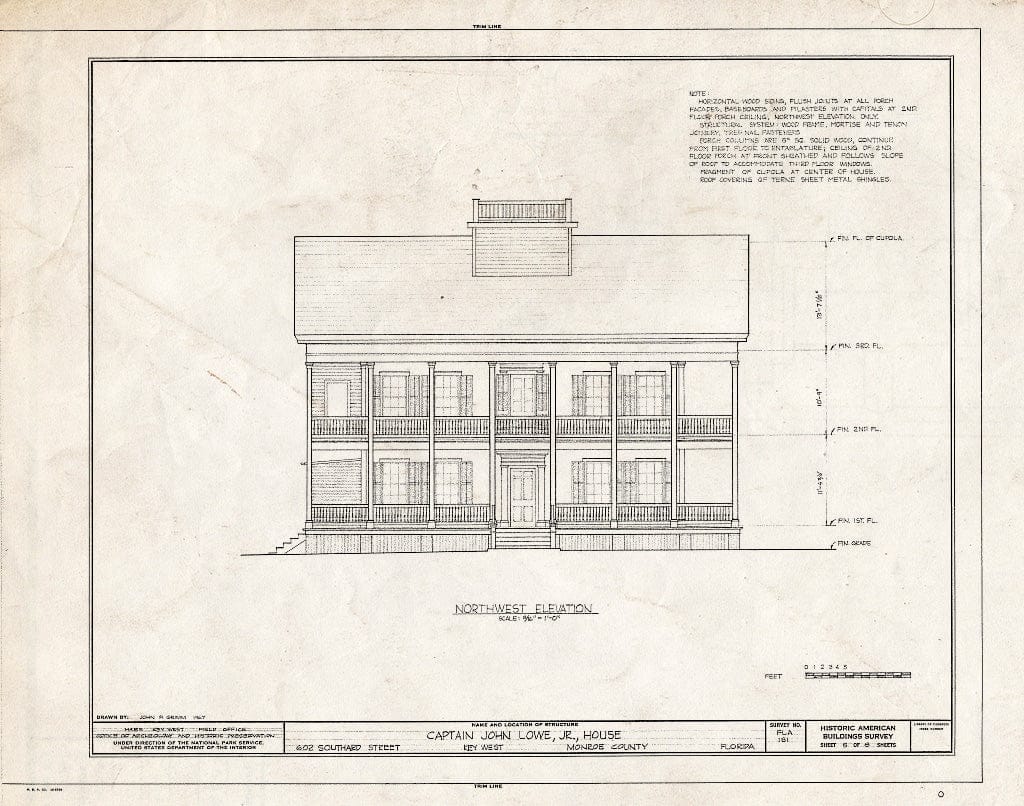 Blueprint HABS FLA,44-KEY-21- (Sheet 5 of 8) - Captain John Lowe Jr. House, 620 Southard Street, Key West, Monroe County, FL